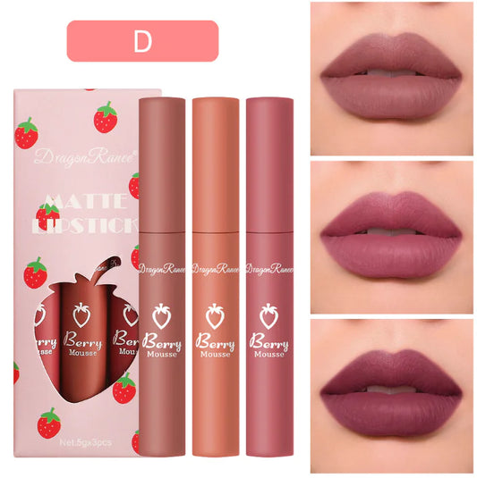 3 Pcs Strawberry Velvet Lip Glaze Set for Women