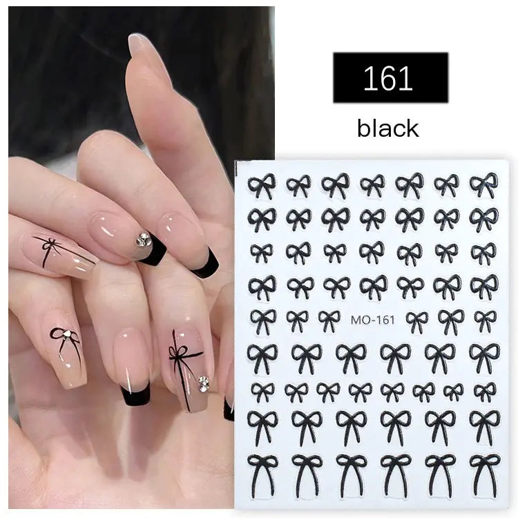 5D Minimalist Embossed Bow Nail Stickers (Black/White/Silver)