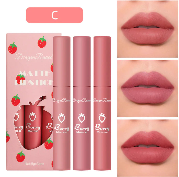 3 Pcs Strawberry Velvet Lip Glaze Set for Women